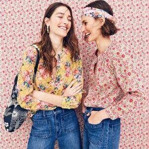 J.Crew Cotton Popover Long Sleeve Shirt In Yellow Liberty Magical Bouquet Sz 4